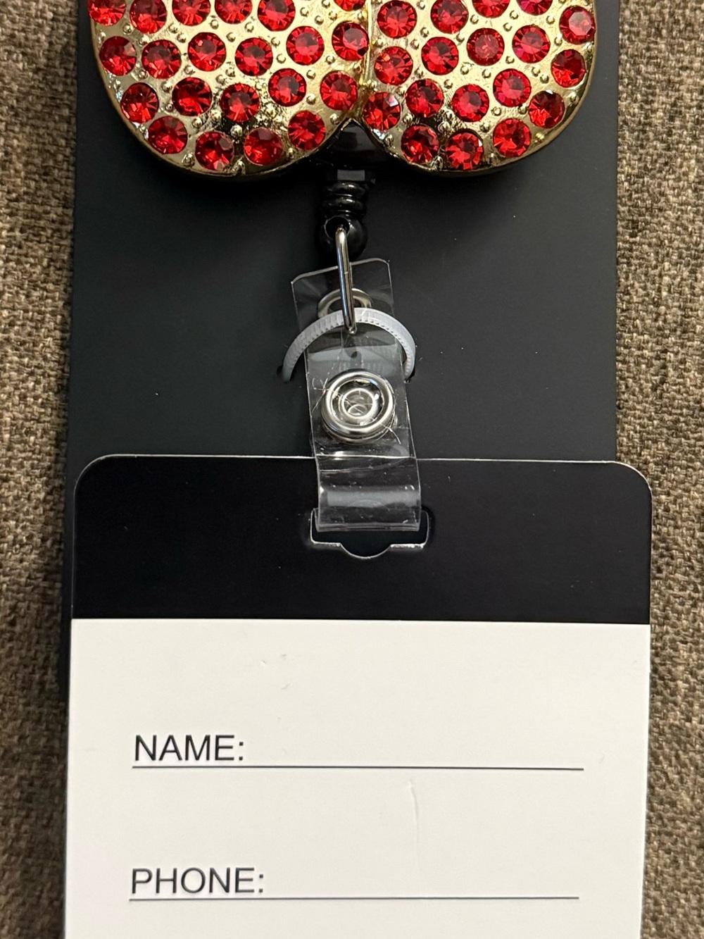 Rhinestone Cherry Badge Reel with Red Crystals